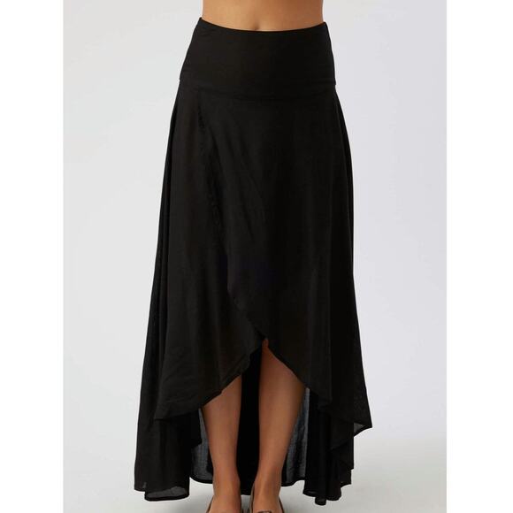 O'Neill High Low Maxi Skirt Back Zip Asym Hem Flowy Black Resort Travel Boho M - Picture 3 of 11